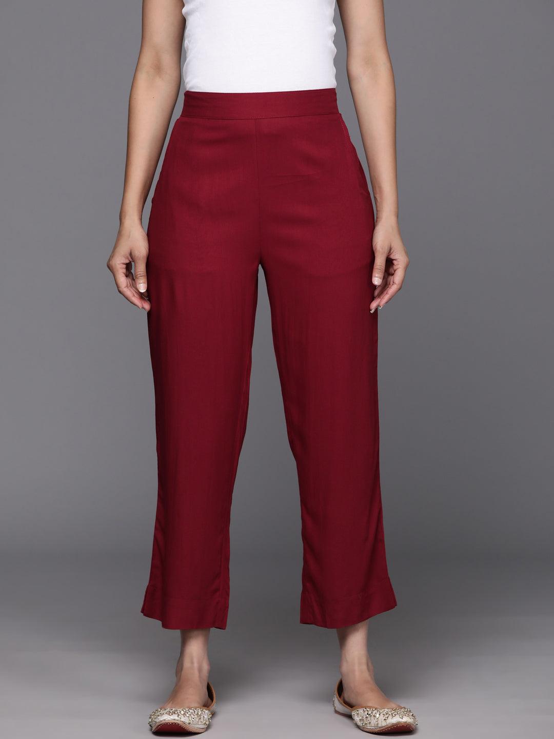 Maroon Solid Rayon Trousers - Jashvi