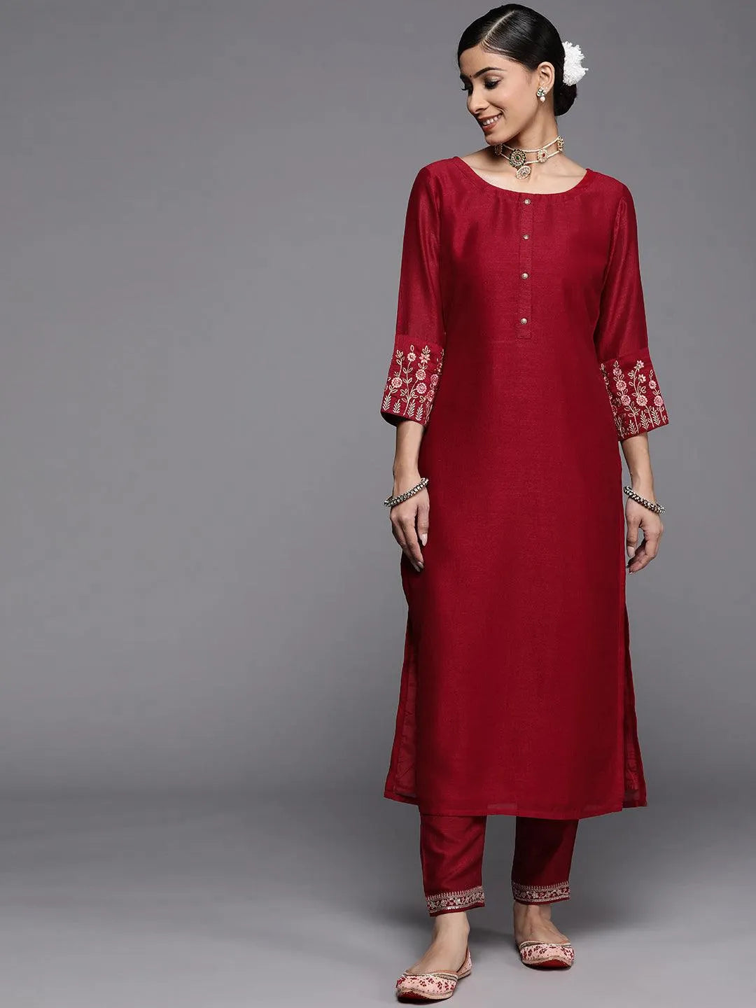 Maroon Solid Silk Kurta - Jashvi