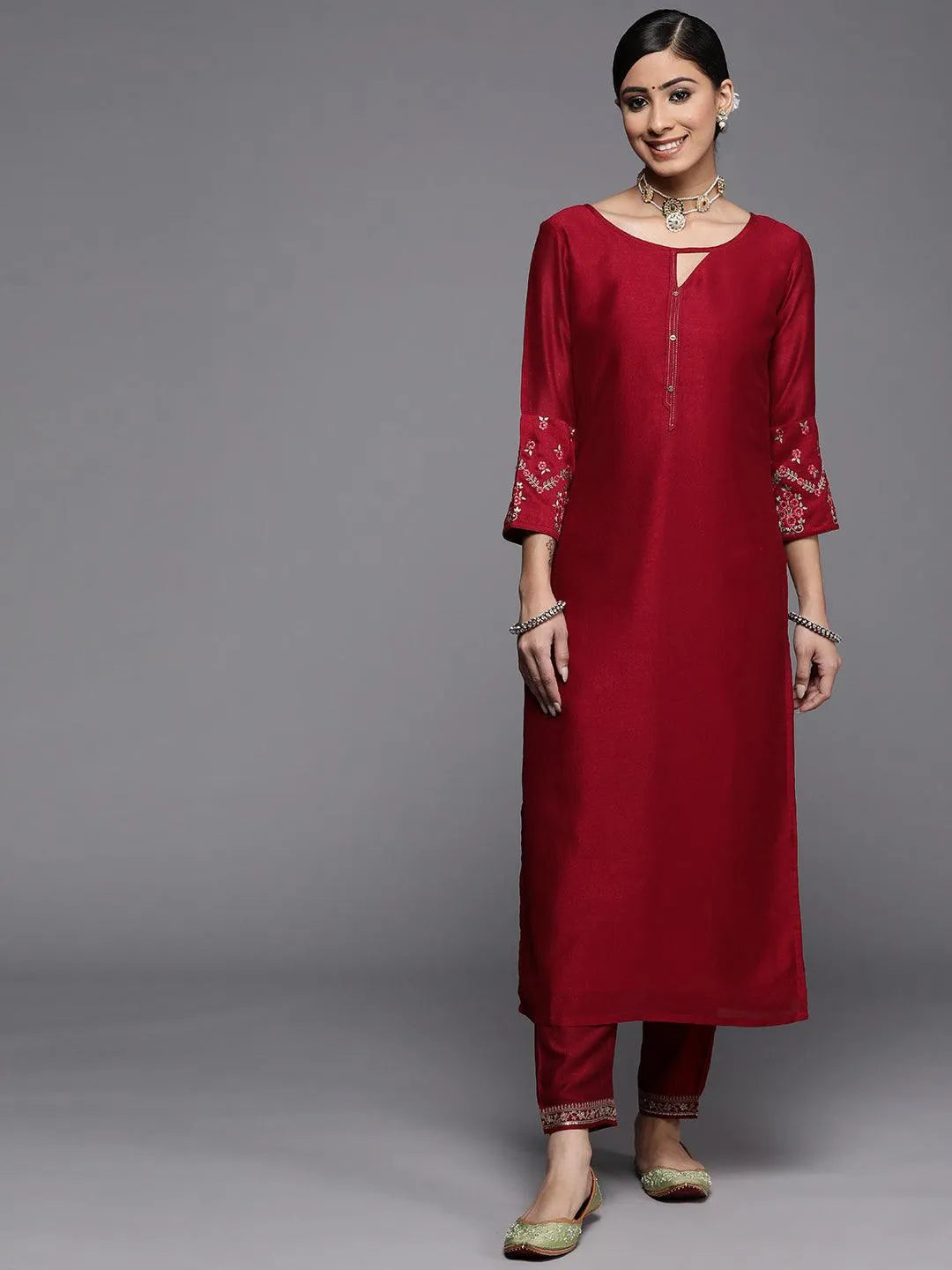 Maroon Solid Silk Kurta - Jashvi