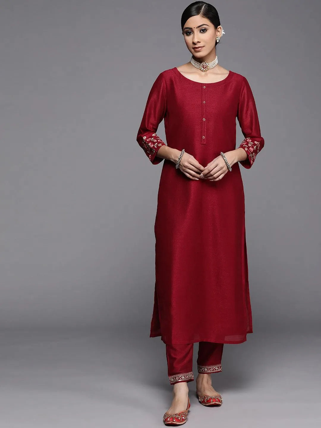 Maroon Solid Silk Kurta - Jashvi