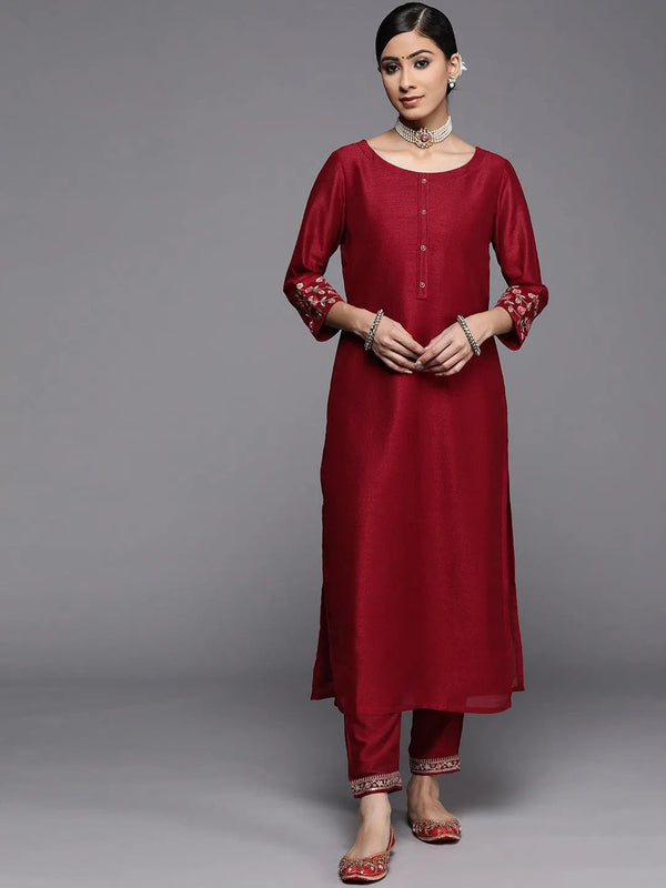 Maroon Solid Silk Kurta - Jashvi