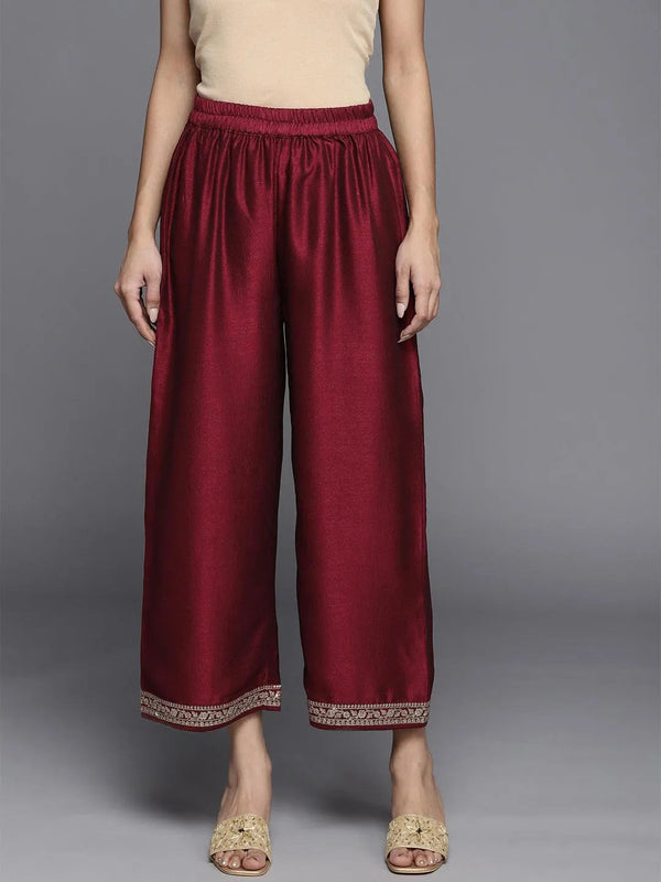 Maroon Solid Silk Palazzos - Jashvi