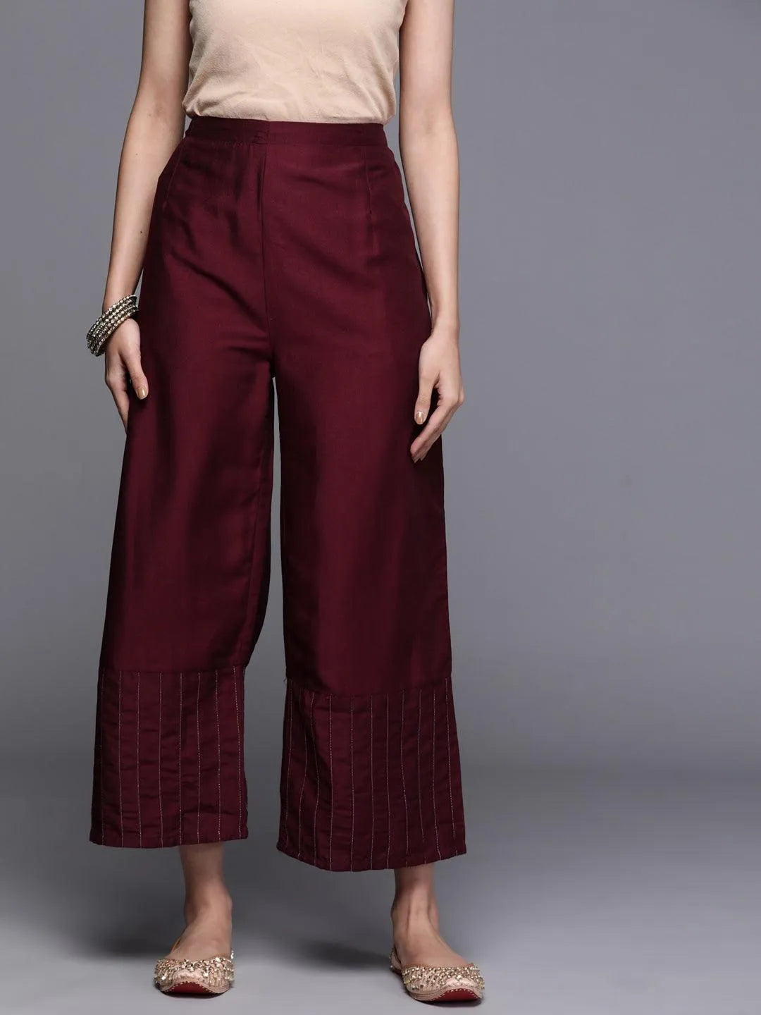 Maroon Solid Silk Palazzos - Jashvi