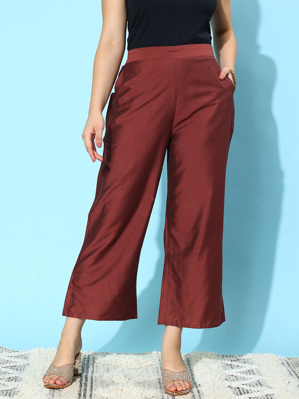 Maroon Solid Silk Palazzos