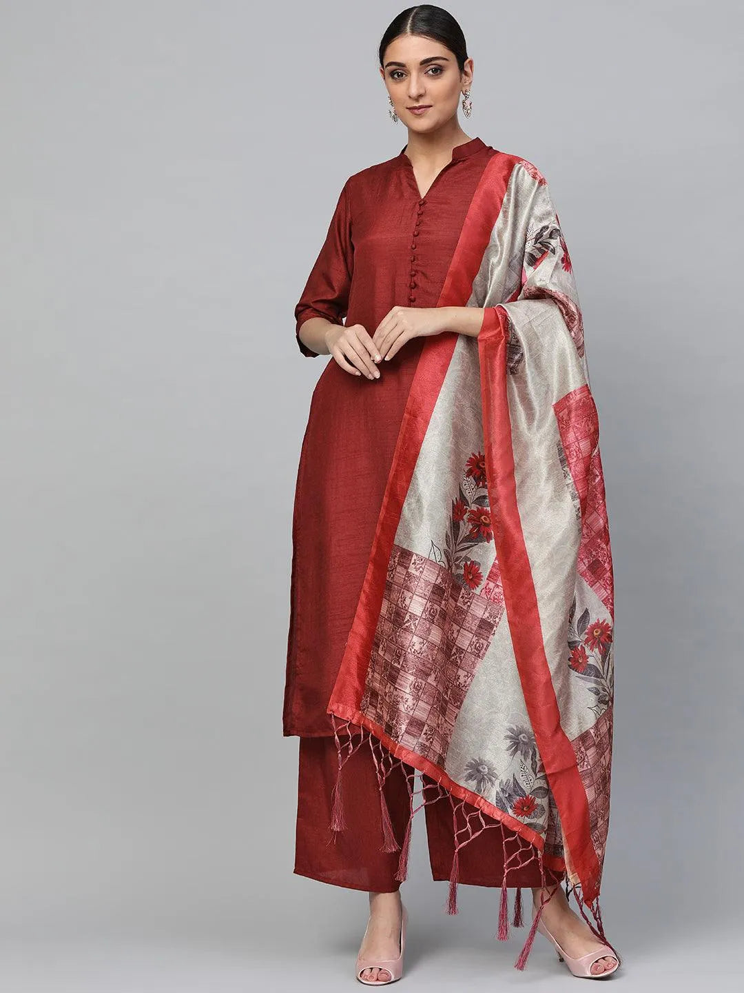 Maroon Solid Silk Suit Set - Jashvi