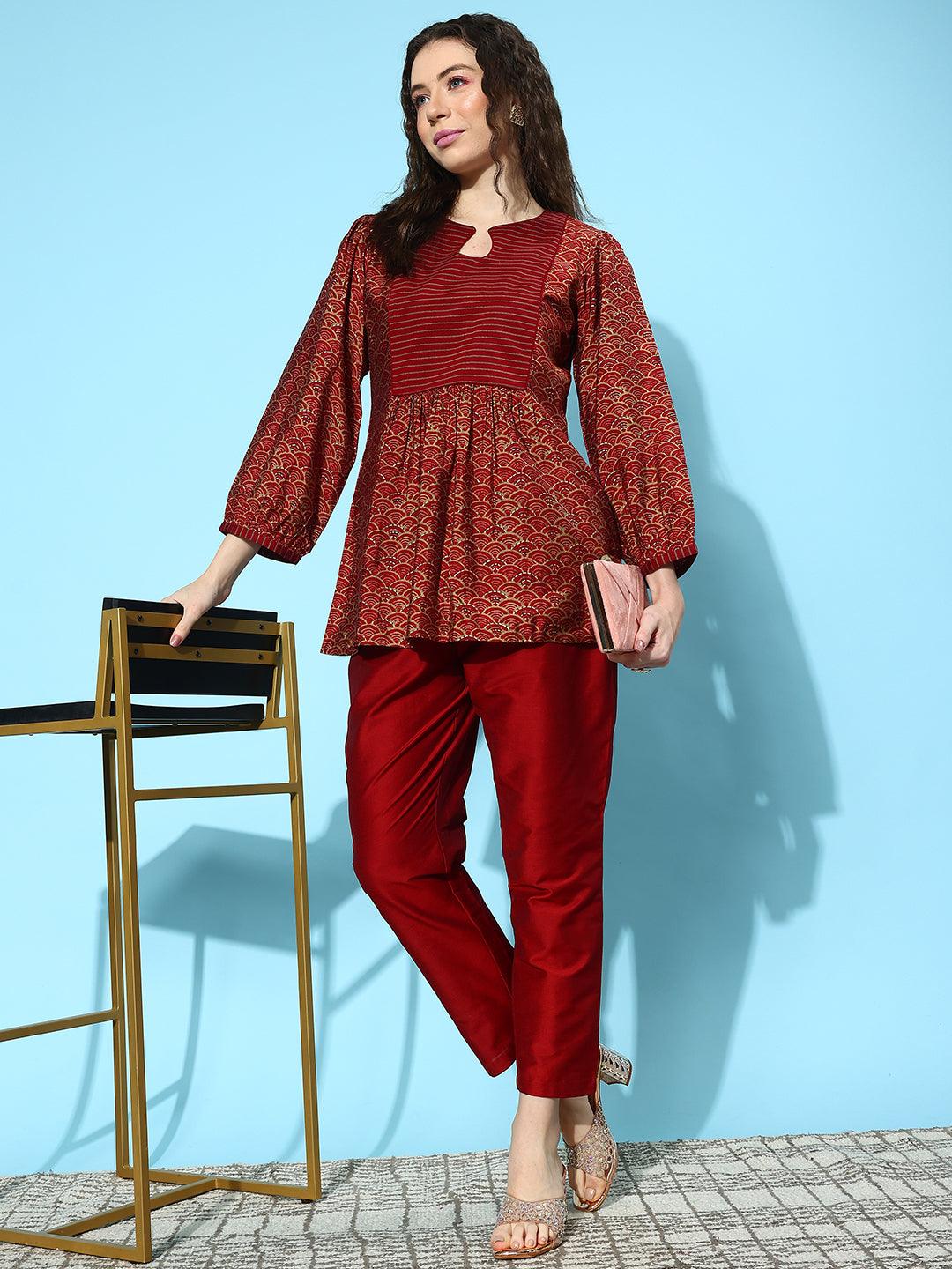 Maroon Solid Silk Trousers - Jashvi