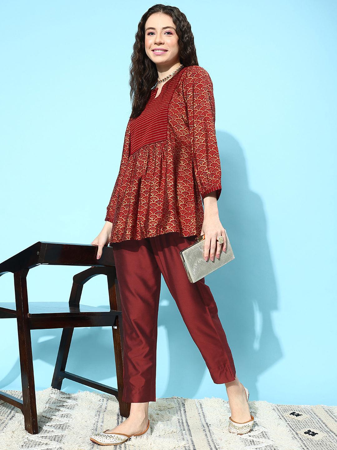 Maroon Solid Silk Trousers - Jashvi