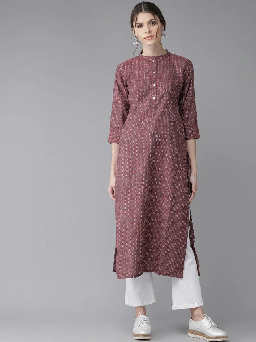 Maroon Striped Cotton Kurta - Jashvi