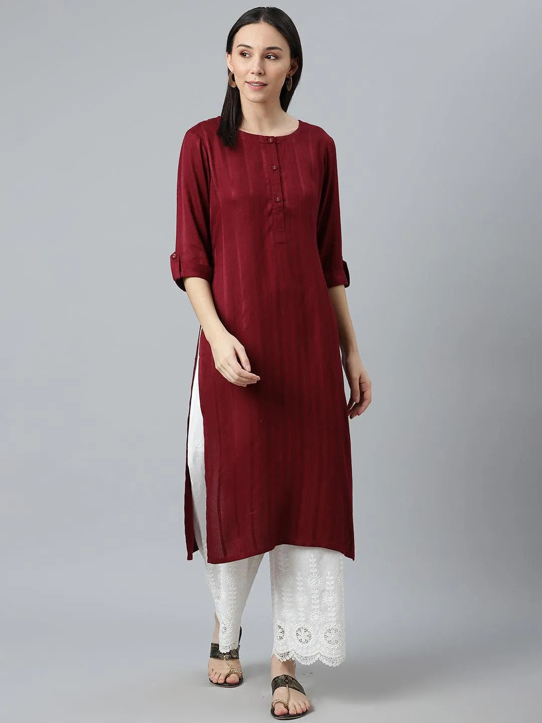 Maroon Striped Rayon Kurta - Jashvi