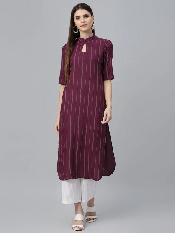 Maroon Striped Rayon Kurta - Jashvi