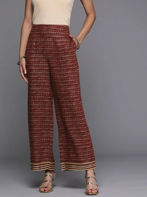 Maroon Striped Rayon Palazzos - Jashvi