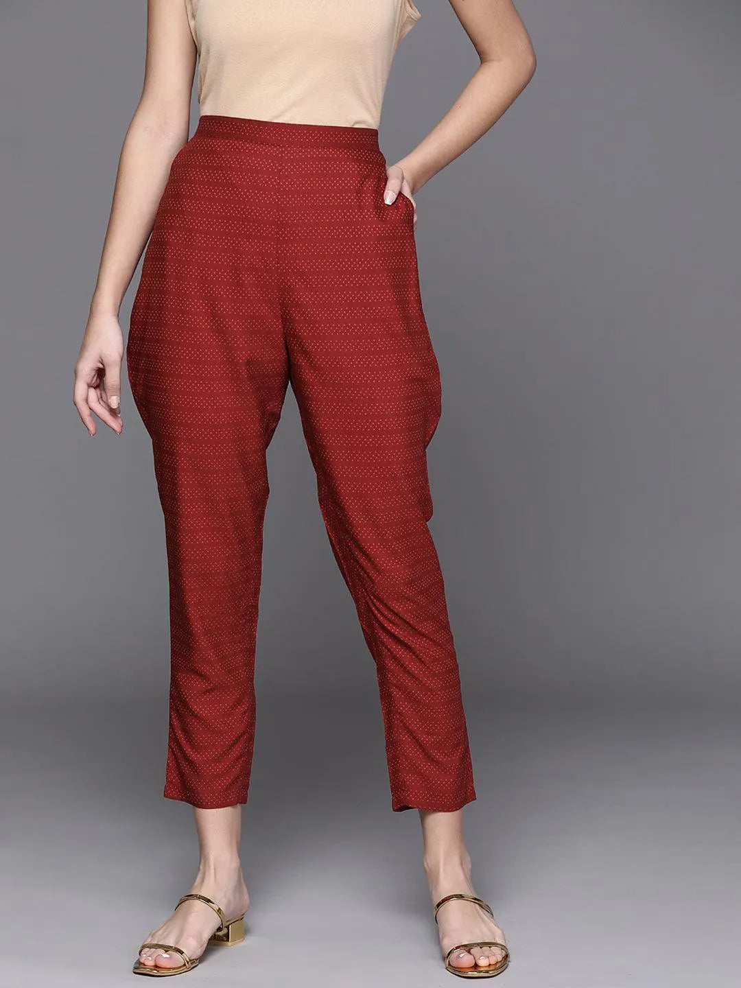 Maroon Striped Silk Trousers - Jashvi