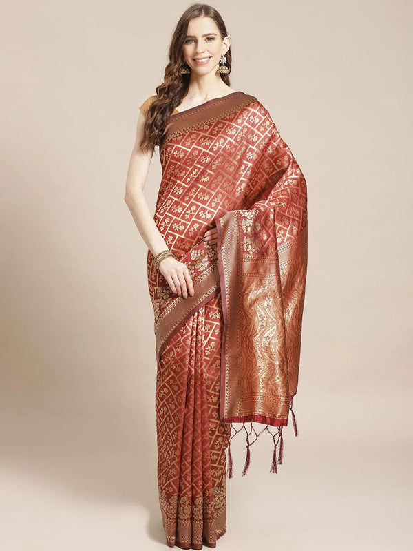 Maroon Woven Design Brocade Saree - Jashvi