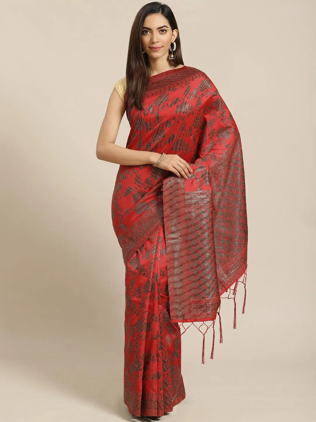 Maroon Woven Design Brocade Saree - Jashvi