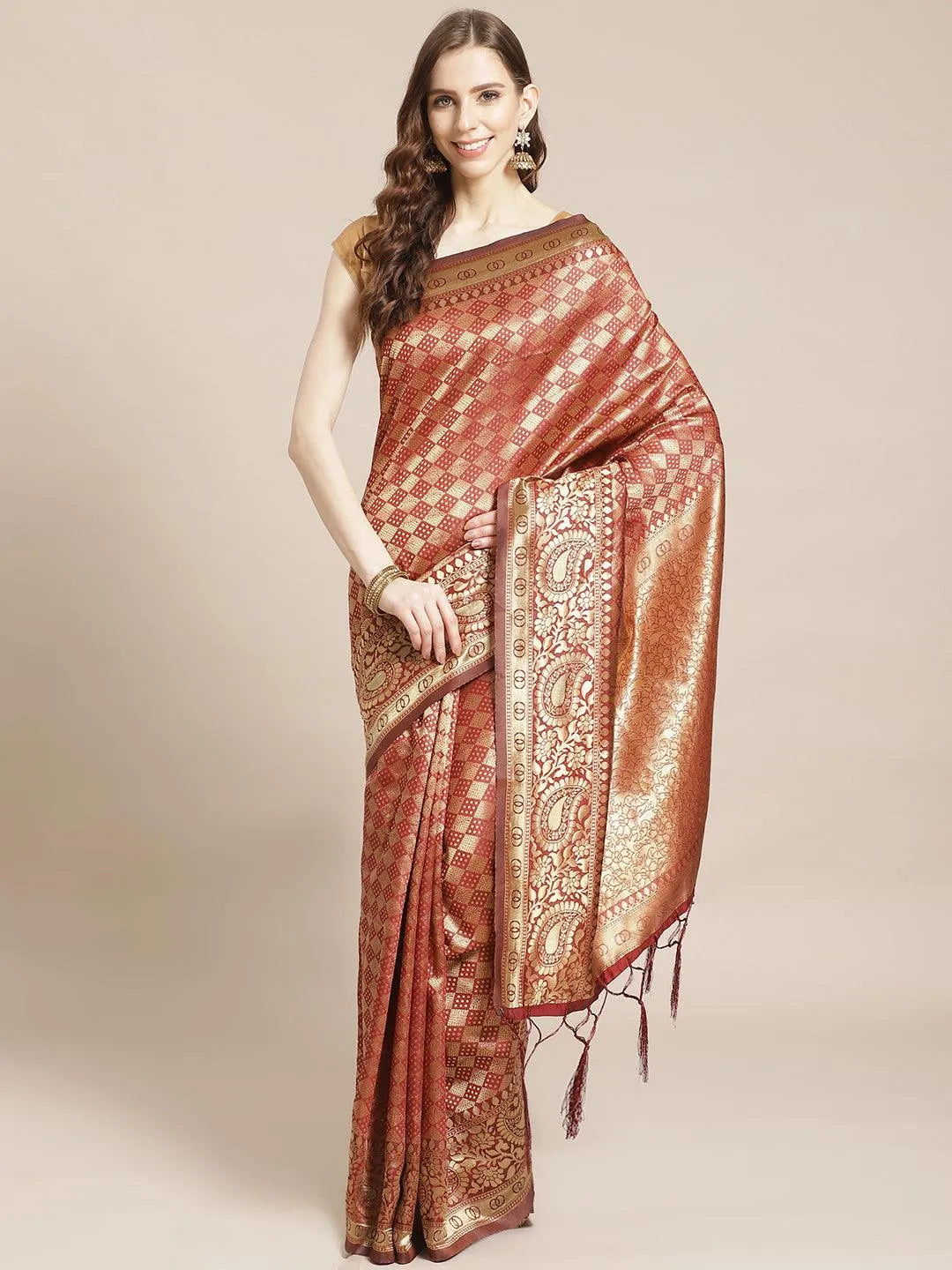 Maroon Woven Design Brocade Saree - Jashvi