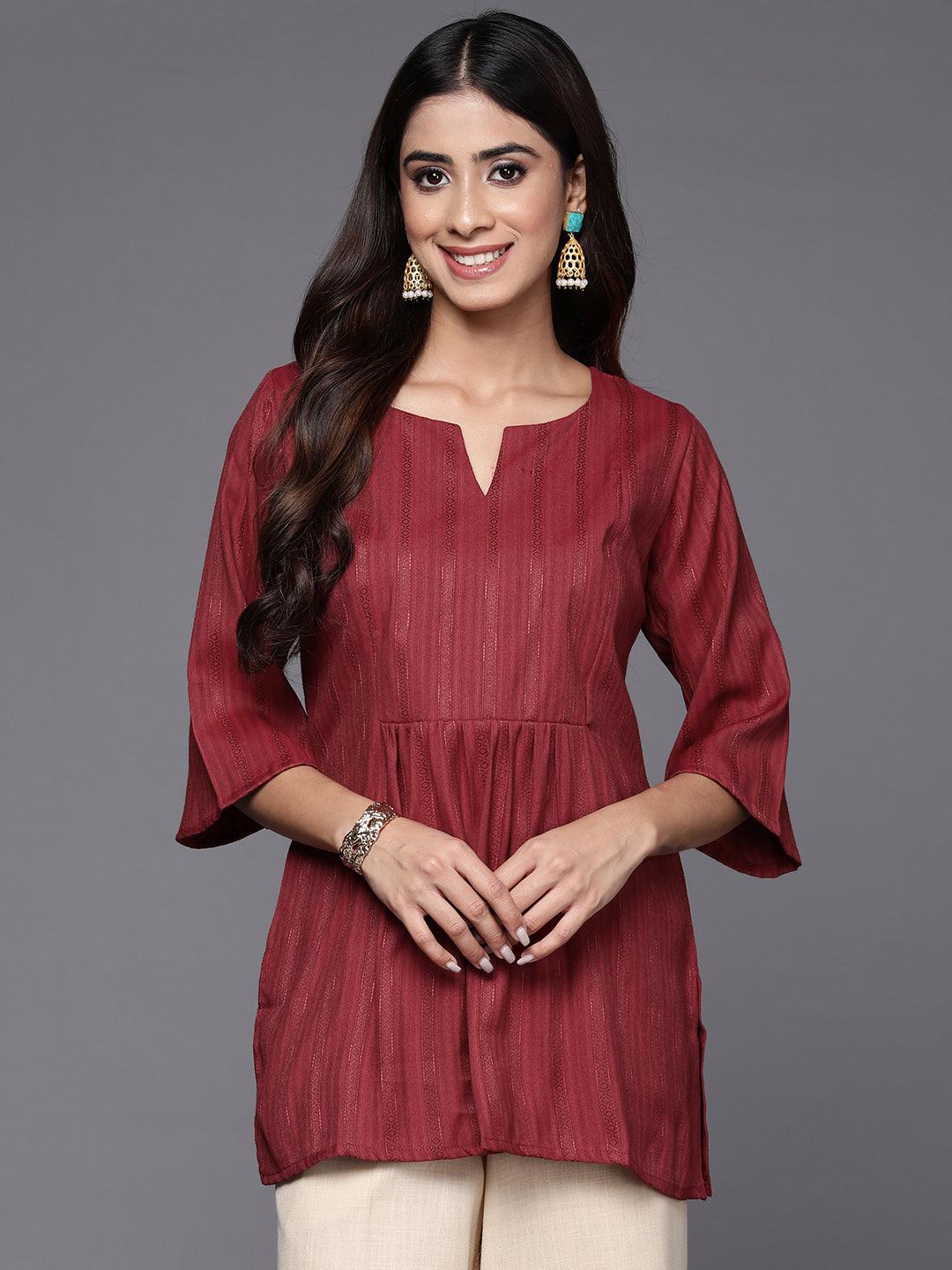 Maroon Woven Design Rayon A-Line Kurti - Jashvi