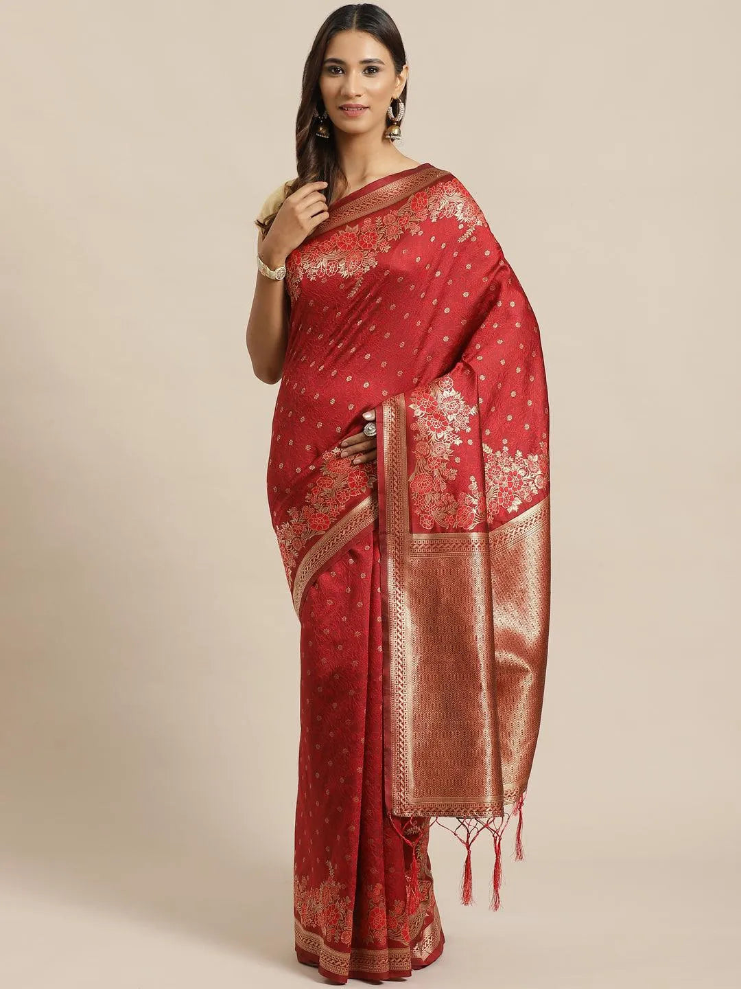 Maroon Woven Design Silk Saree - Jashvi