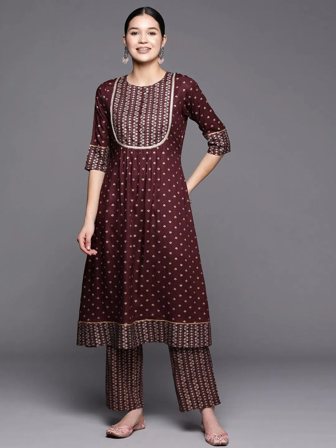 Maroon Yoke Design Rayon A-Line Kurta - Jashvi