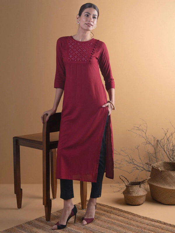 Maroon Yoke Design Rayon Kurta - Jashvi