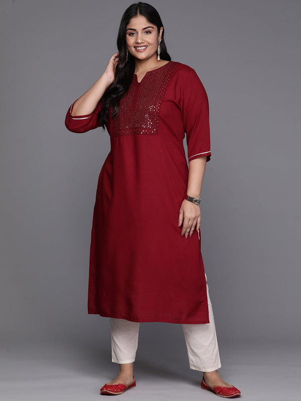 Maroon Yoke Design Rayon Straight Kurta - Jashvi