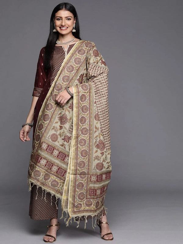 Maroon Yoke Design Silk Blend Straight Suit Set - Jashvi