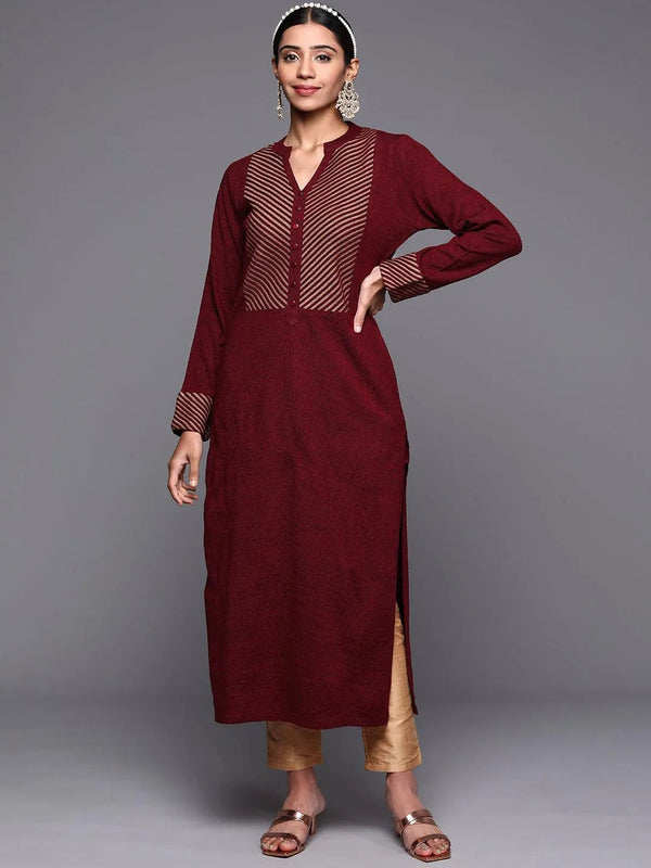 Maroon Yoke Design Wool Straight Kurta - Jashvi