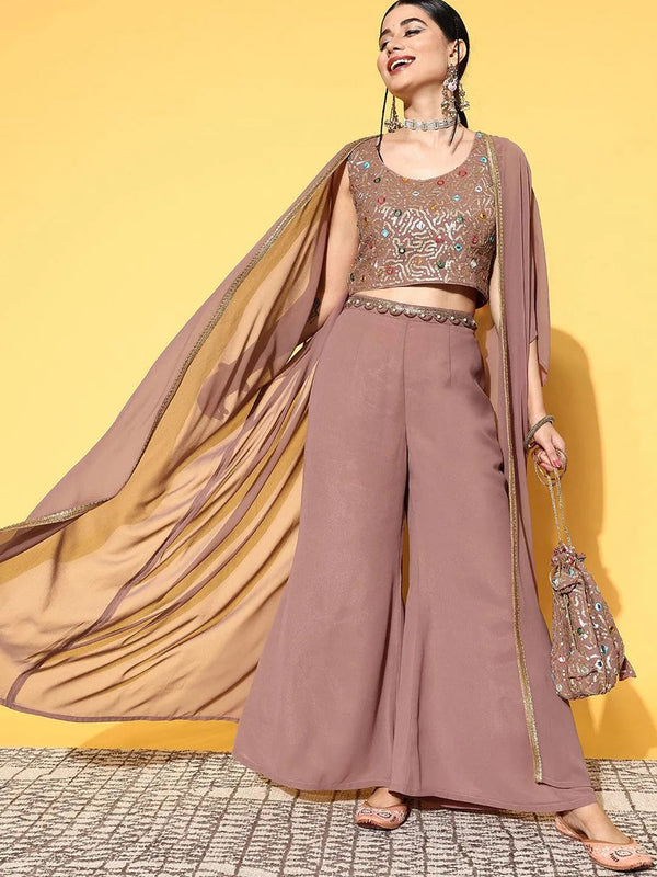 Mauve Embellished Georgette Co-Ords - Jashvi