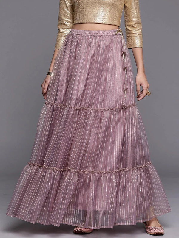 Mauve Embellished Organza Skirt - Jashvi