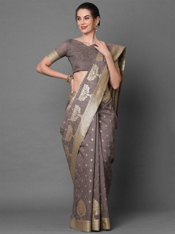 Women's Mauve Festive Silk Blend Woven Design Saree With Unstitched Blouse - Odette