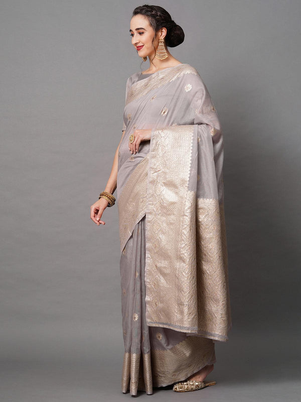 Women's Mauve Festive Silk Blend Woven Design Saree With Unstitched Blouse - Odette