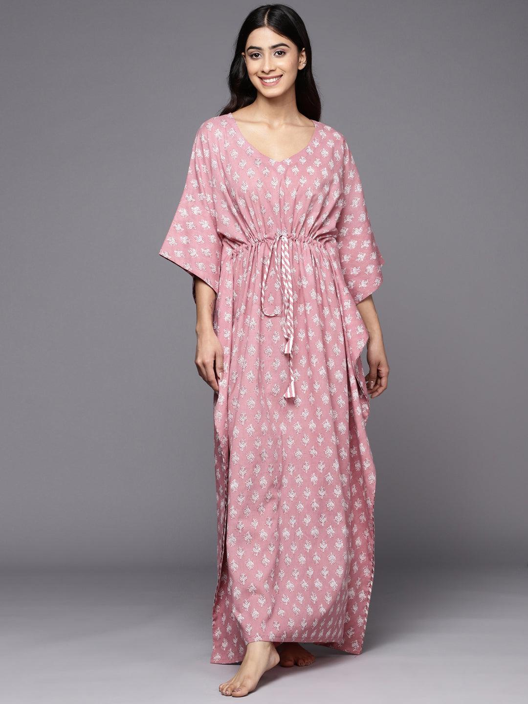 Mauve Printed Cotton Nightdress - Jashvi