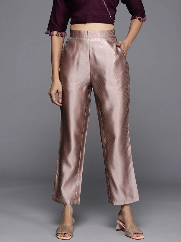 Mauve Printed Silk Trousers - Jashvi