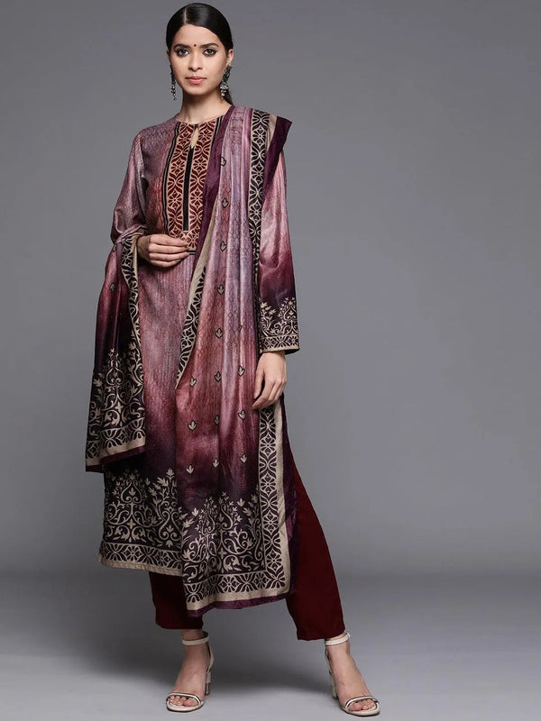 Mauve Printed Velvet Suit Set - Jashvi