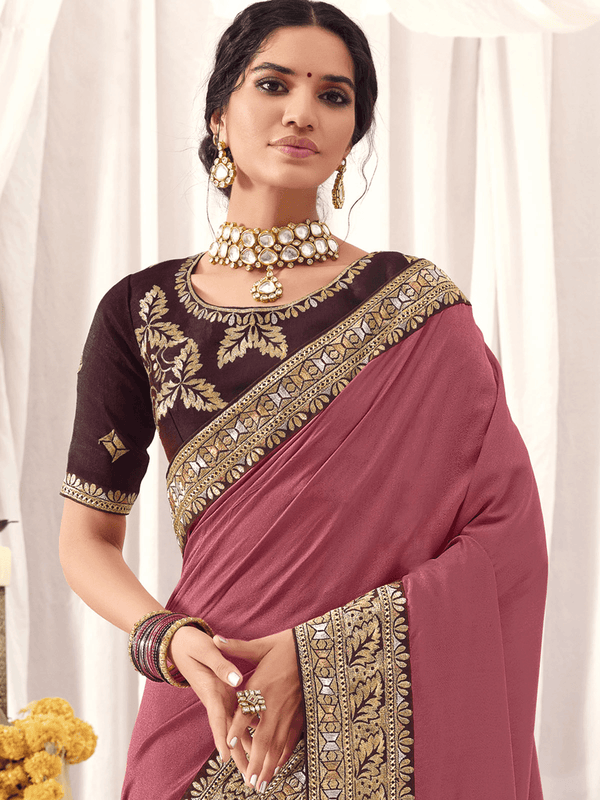 Women's Mauve Vichitra Silk Wevon Designer Saree - Odette