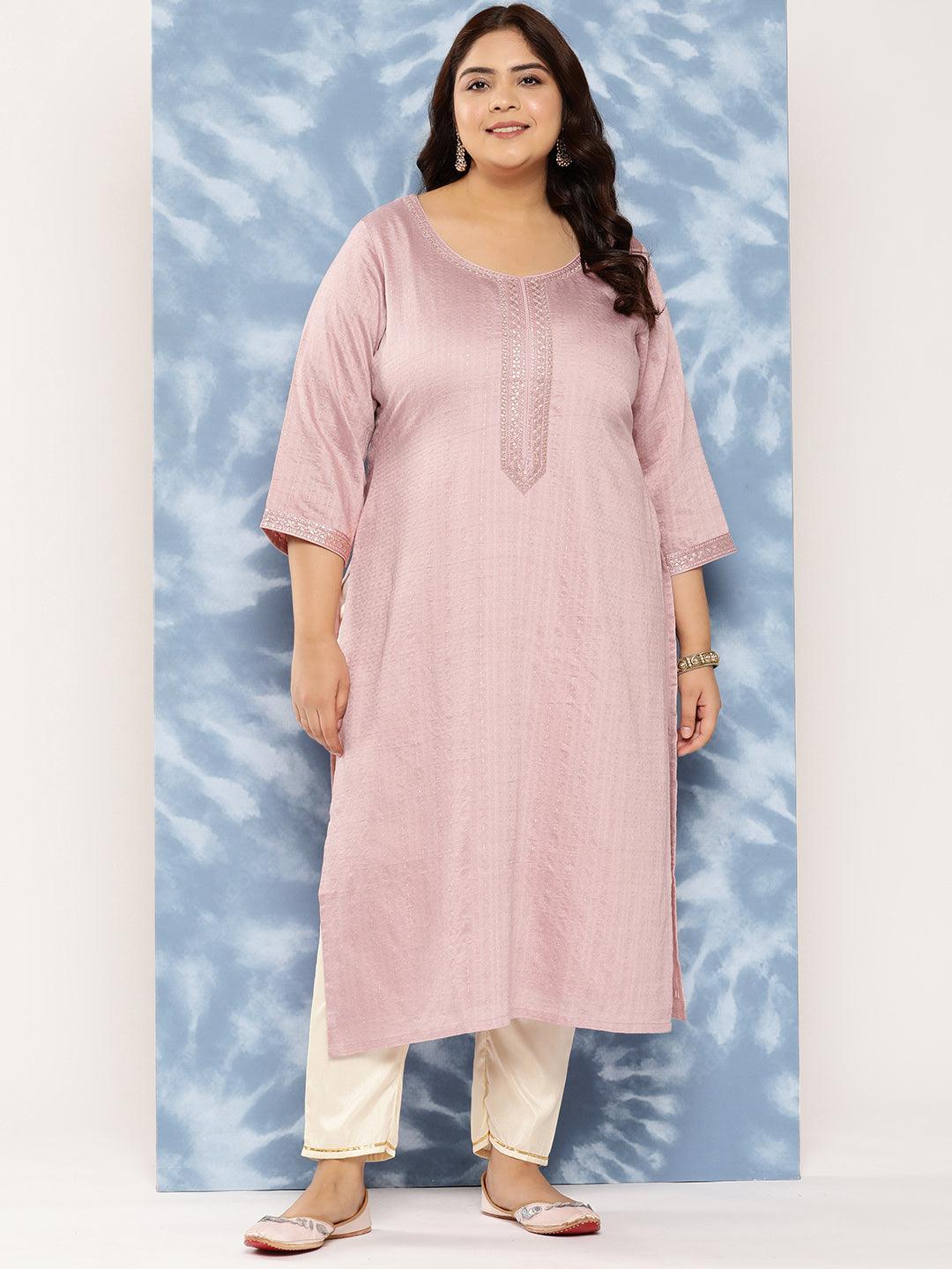 Mauve Woven Design Rayon Straight Kurta - Jashvi