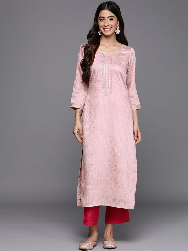 Mauve Woven Design Rayon Straight Kurta - Jashvi