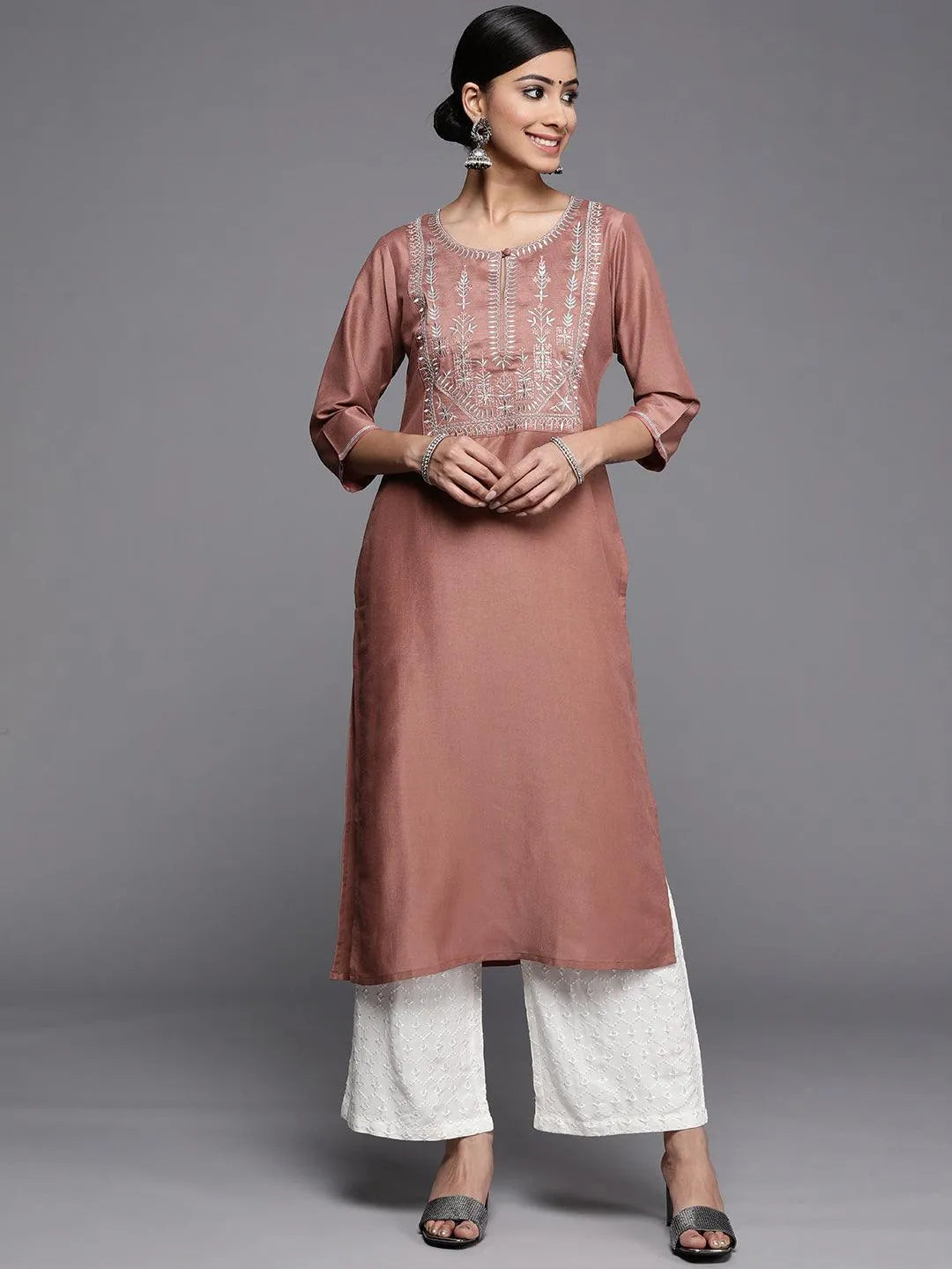 Mauve Yoke Design Silk Kurta - Jashvi