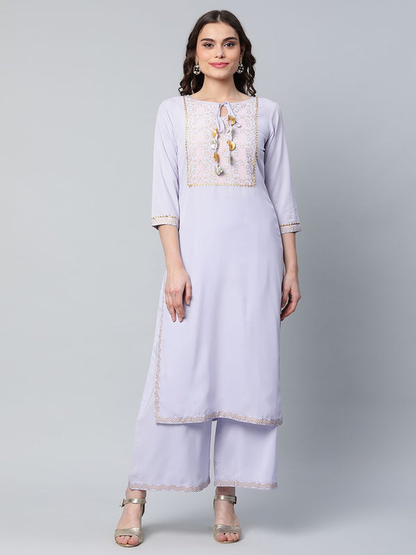 Powder Blue & Gold Printed Kurta Palazzo Set