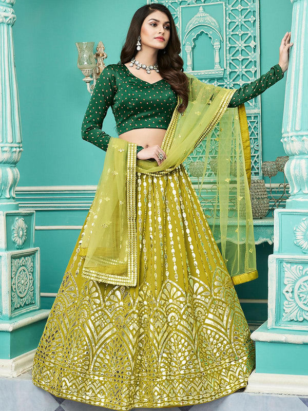 Women's Mehndi Georgette Embroidery Printed Lehenga - Odette