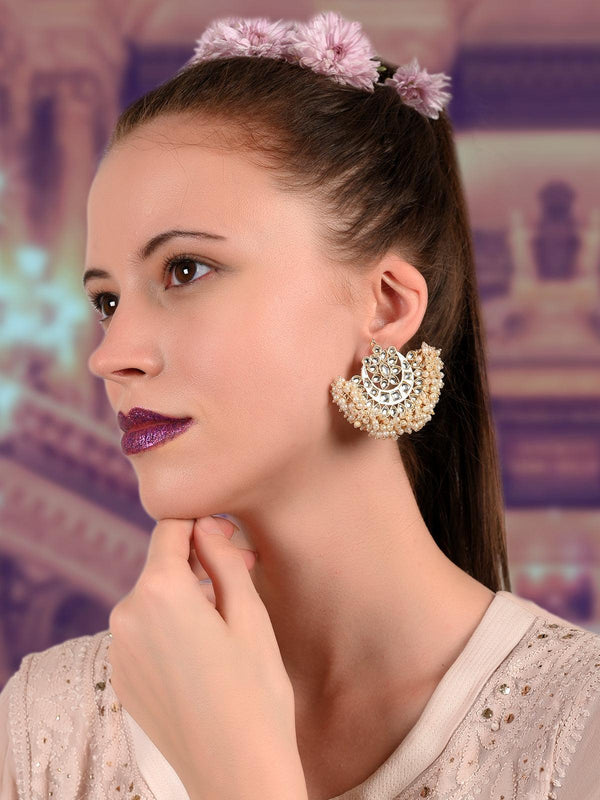 Women's Mesmerisng Half-Moon Pearl And Kundan Earrings! - Odette