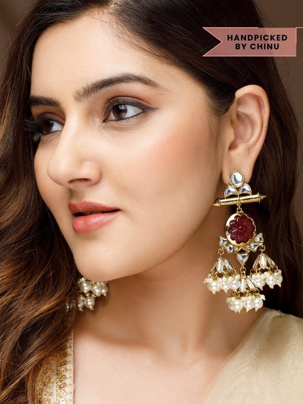 Mrunal Panchal in Rubans 22k Gold-Plated Handcrafted Kundan Jhumka Earrings