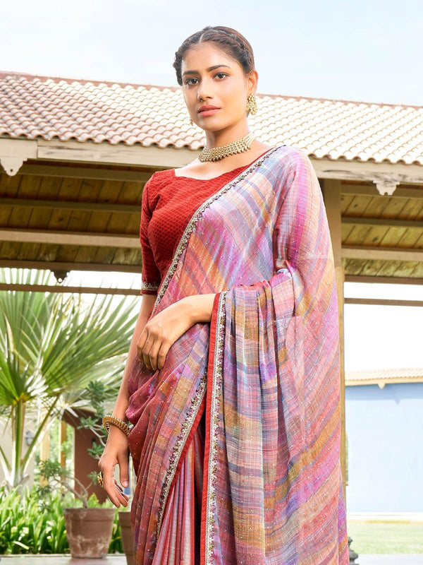 Women's Multicolour Abstract Printed Chiffon Saree - Odette