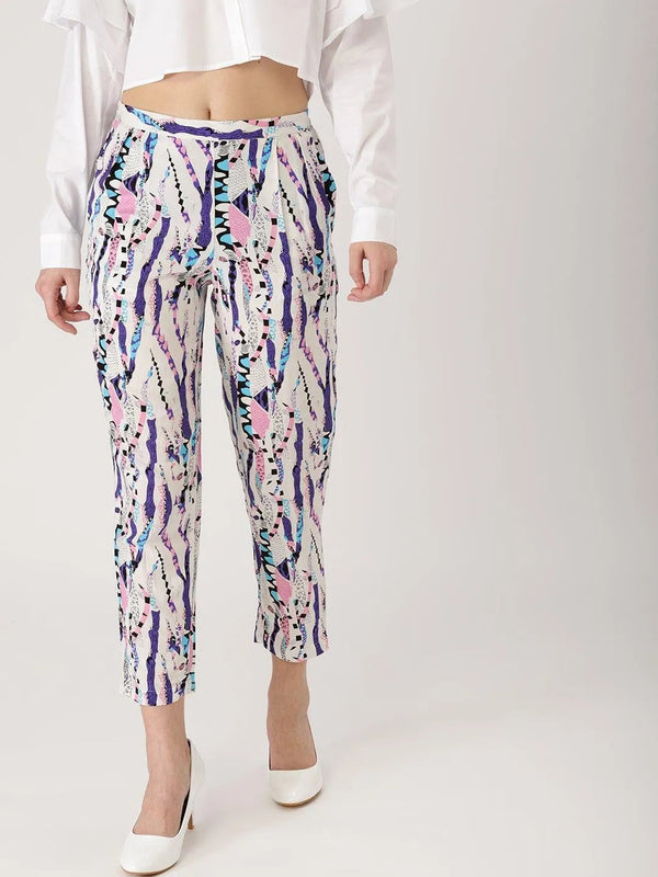 Multicoloured Abstract Rayon Trousers - Jashvi