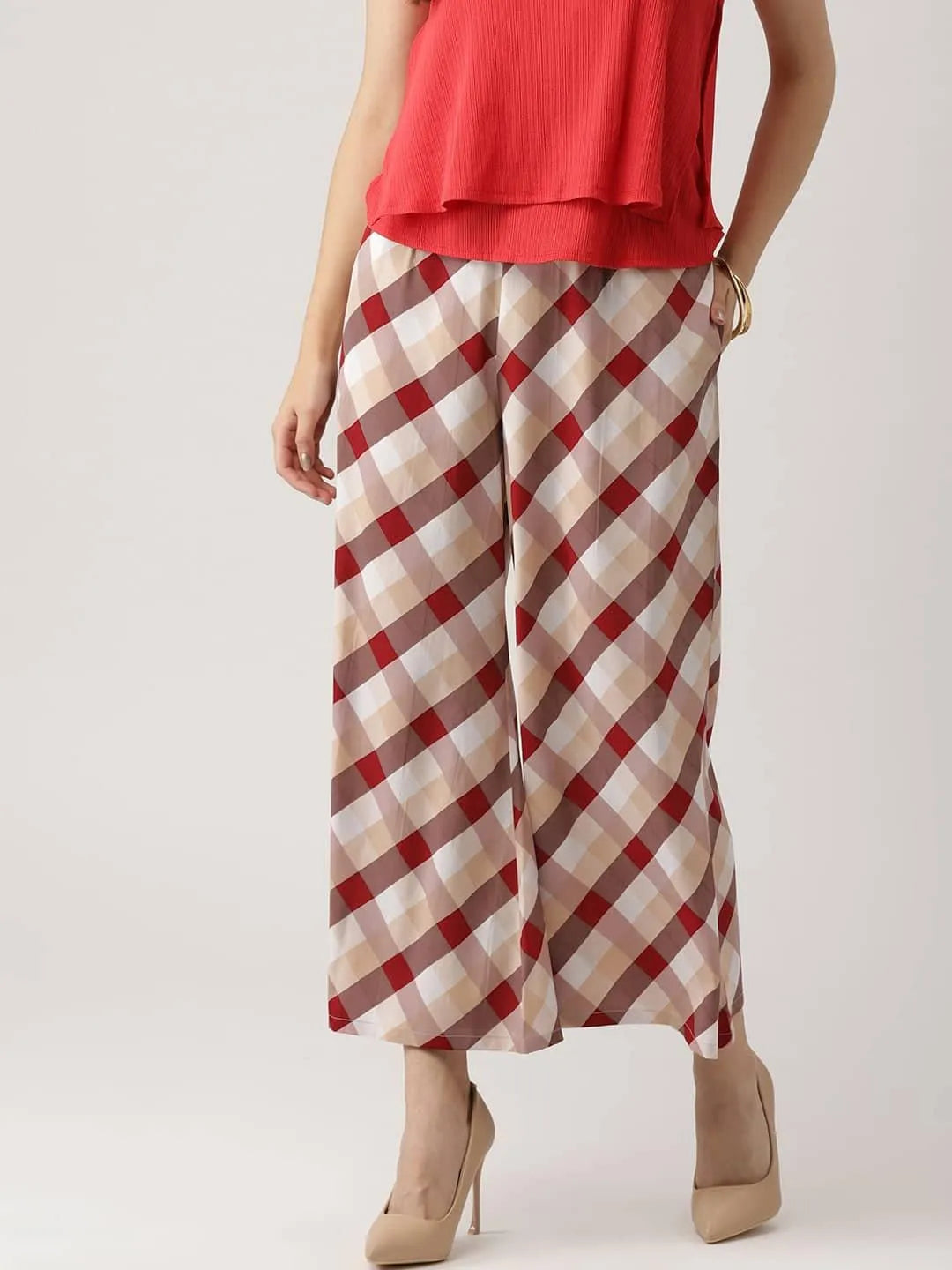 Multicoloured Checkered Crepe Palazzos - Jashvi