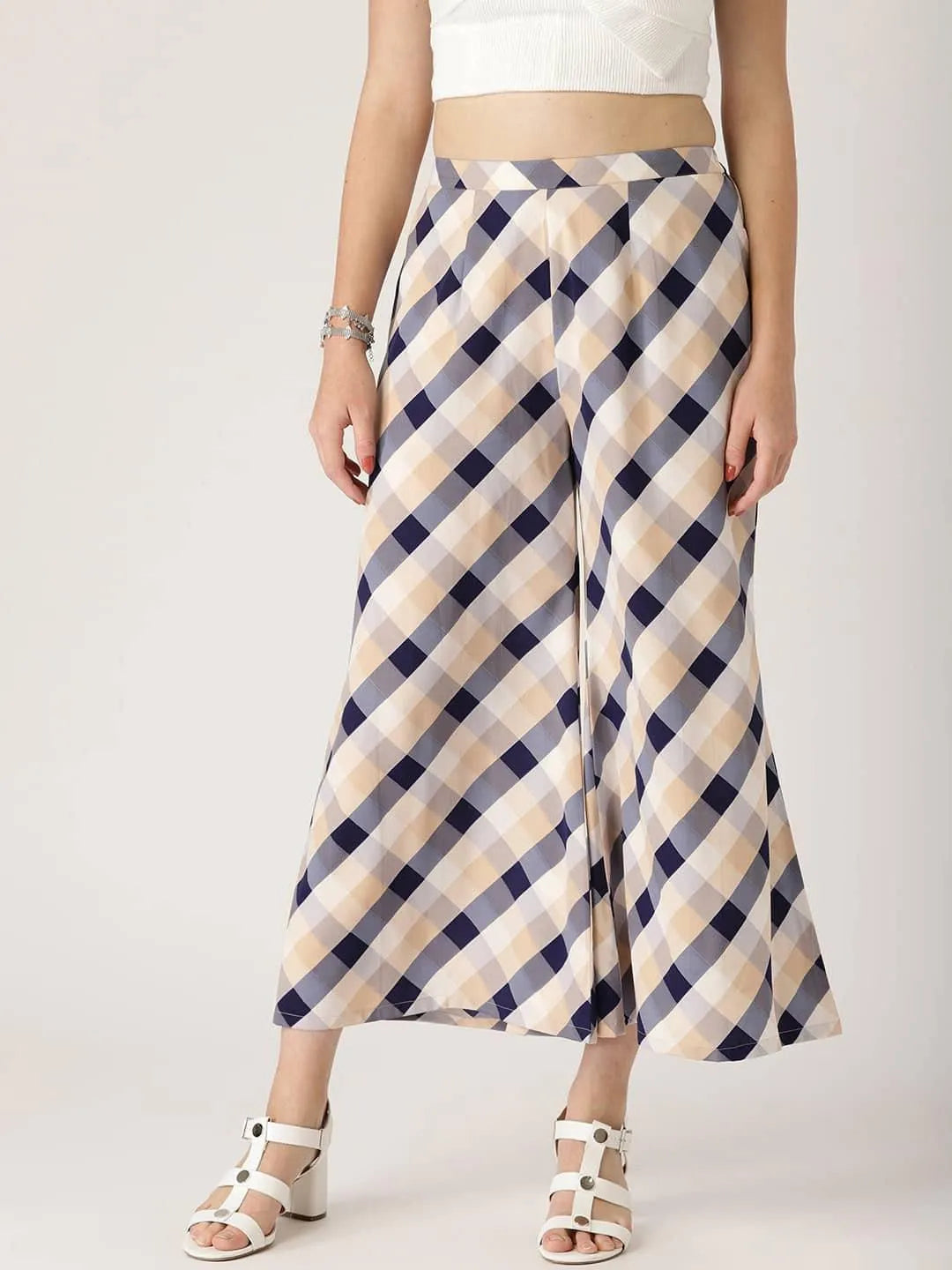 Multicoloured Checkered Crepe Palazzos - Jashvi