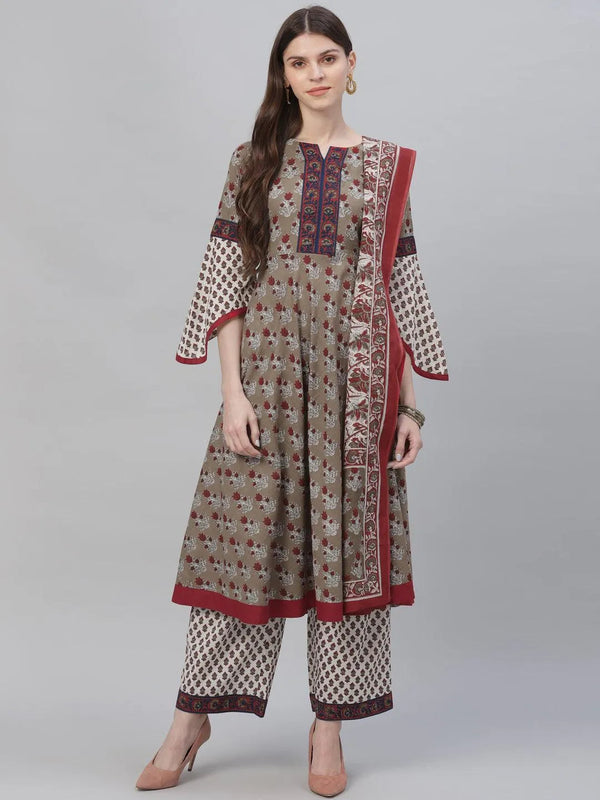 Multicoloured Printed Cotton Suit Set - Jashvi