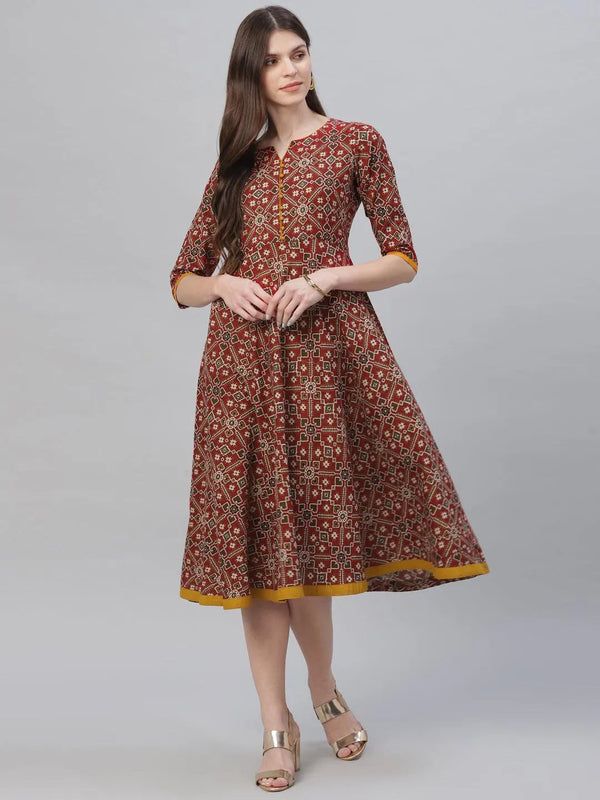 Multicoloured Printed Cotton Dress - Jashvi