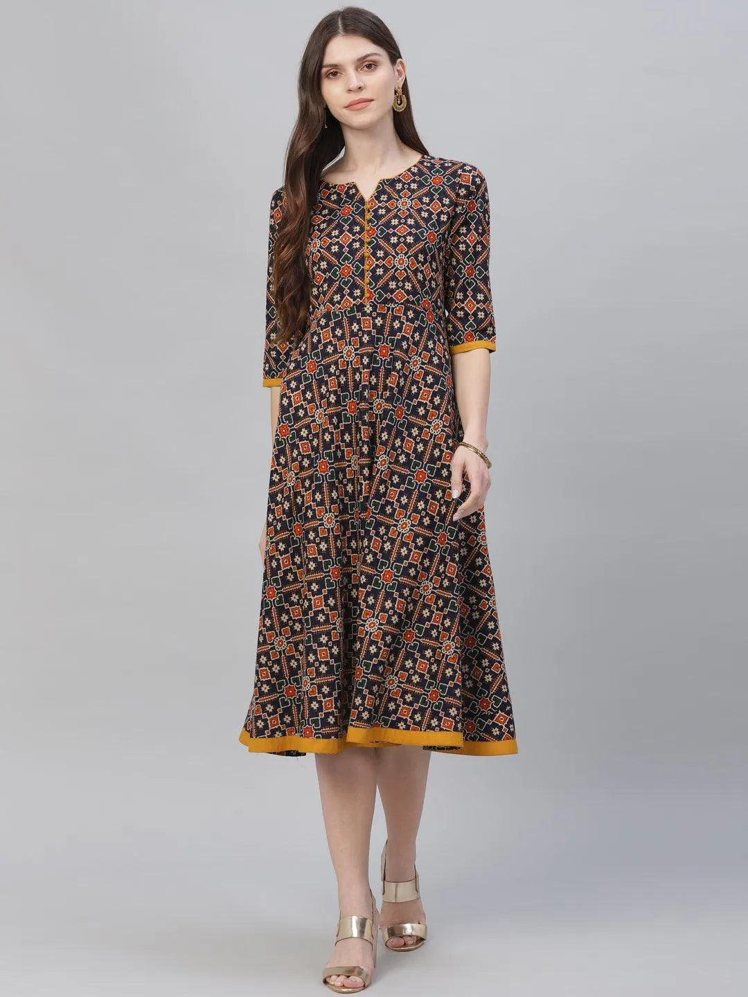 Multicoloured Printed Cotton Dress - Jashvi