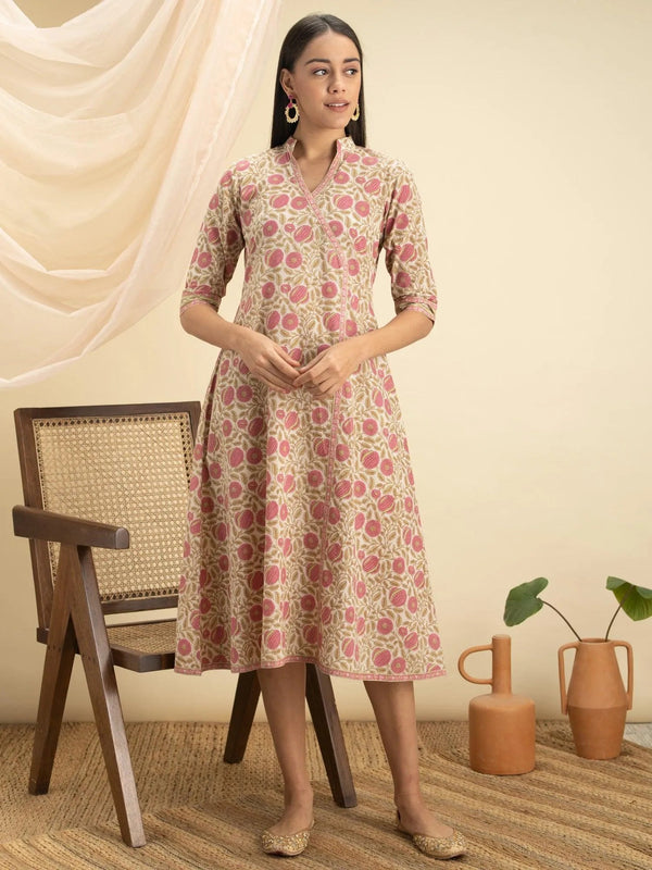 Multicoloured Printed Cotton Dress - Jashvi