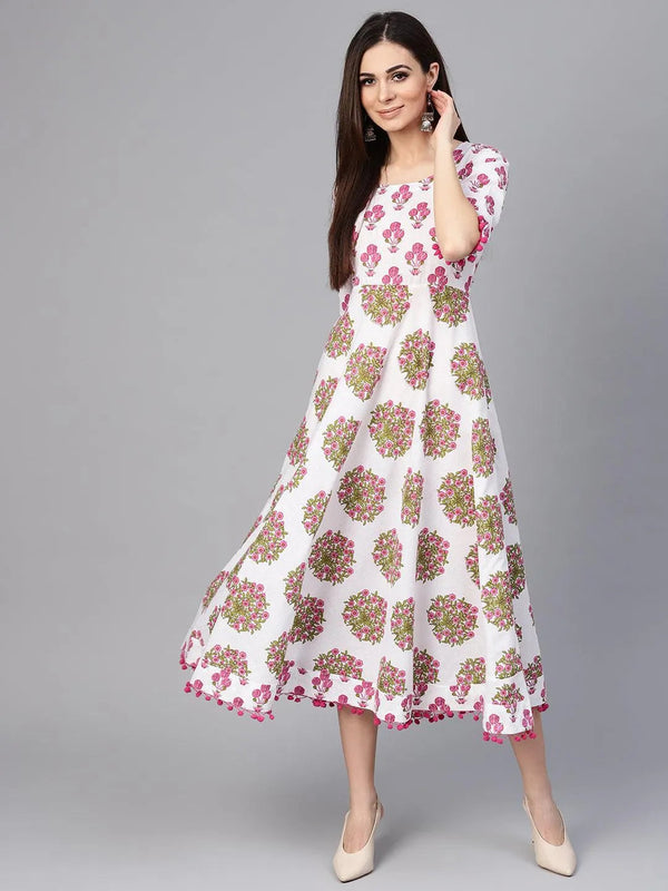 Multicoloured Printed Cotton Dress - Jashvi